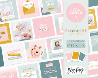 Pastel Rainbow Instagram Post Templates Canva - Pink Instagram Branding - Portrait Instagram Posts - Canva Templates - CD01 - Blog Pixie