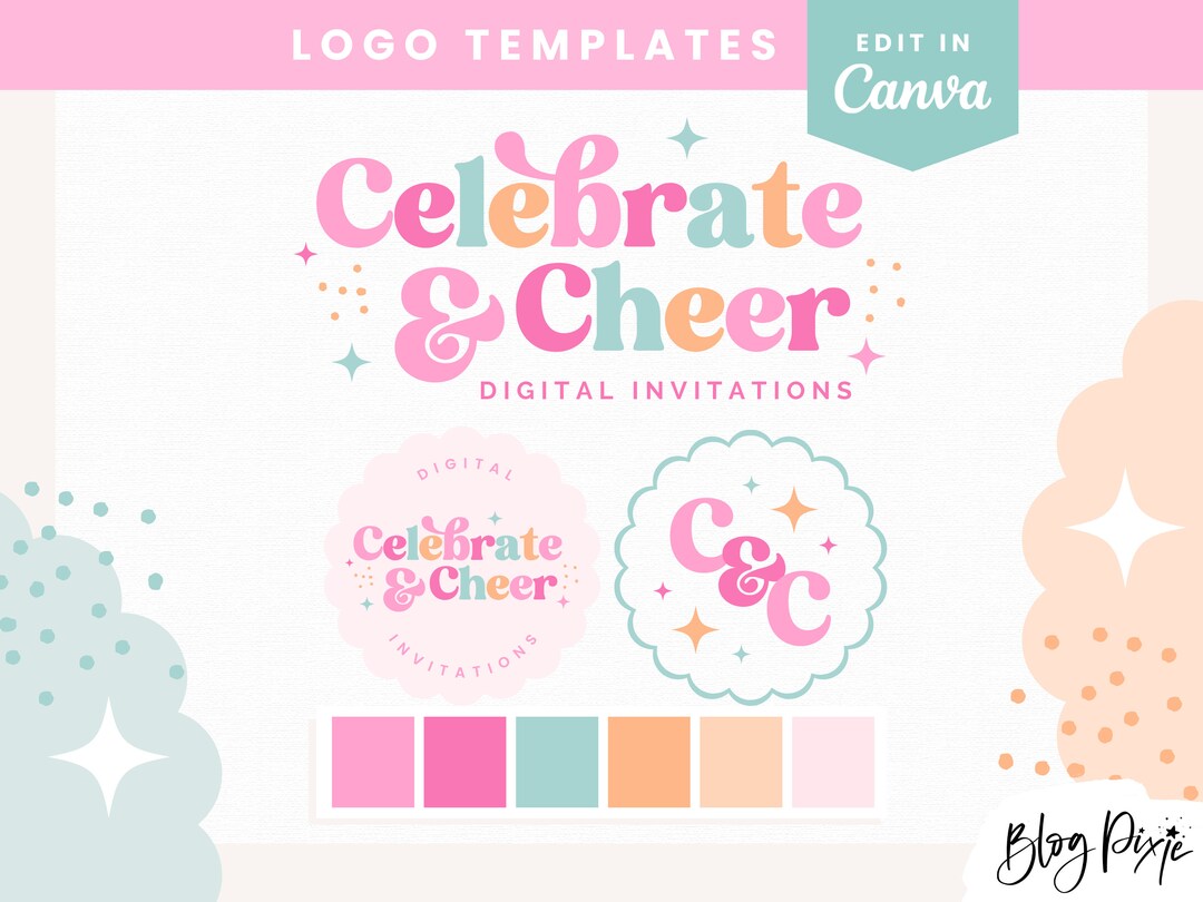 Pastel Logo Design Canva Small Business Logo Template Bright Pastel Colorful Logo Retro Party