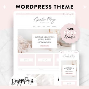 Pink Wordpress Blog Theme - Amelia May Website - Kadence Template Shop - Feminine Blog Layout - Wordpress Themes for Bloggers Design Pixie