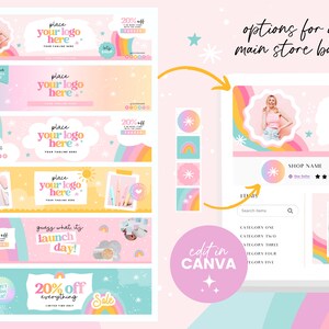 rainbow shop banner templates for Etsy