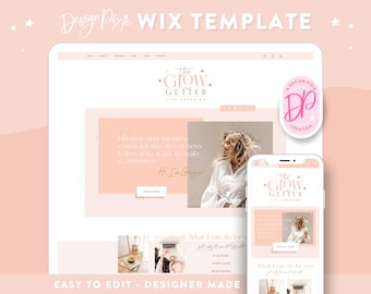 May include: A pink and white Wix website template for a life coach. The website features a pink and white color scheme with a logo that says "The Glow Getter Life Coaching". The website also includes a call to action button that says "What I can do for you".
