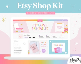 Kit de bannières boutique Etsy Canva - modèles de bannière Etsy - fiche produit Etsy - vendeur Etsy - image de marque colorée lumineuse - SP01 - Blog Pixie
