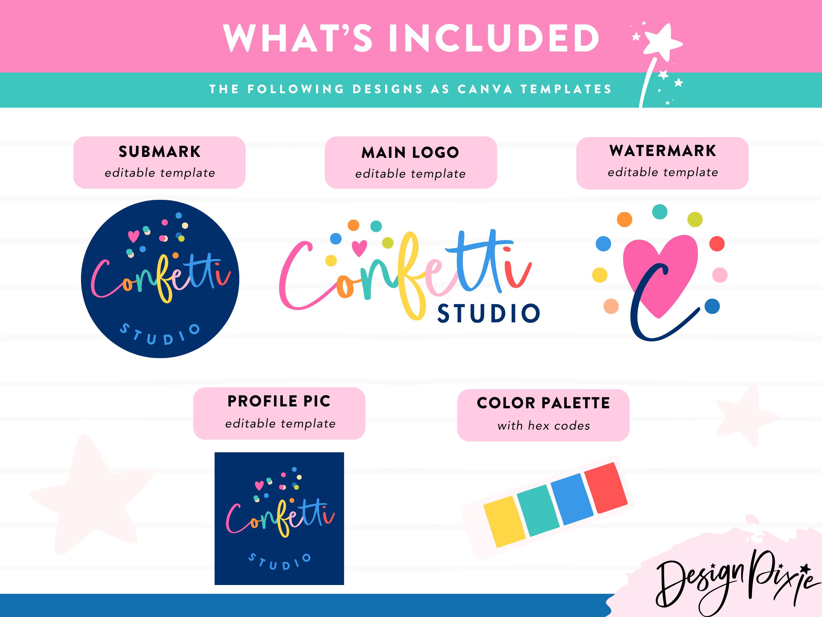 Colorful Logo Template Canva - Bright Rainbow Handwritten Logo Design ...