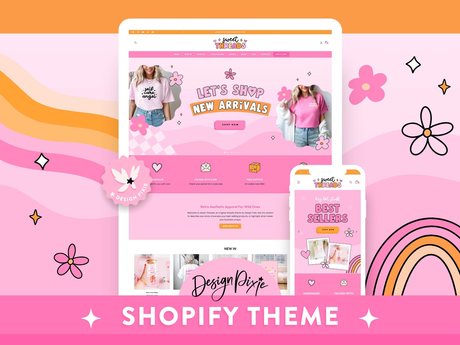 Pink Code Color Schemes Shopify Pink Retro Shopify Theme Template - Ecommerce Boutique - Hot Pink ...