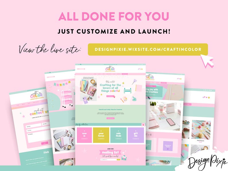 Wix website template designed for small creative businesses, featuring a colorful and engaging design with a user-friendly shop layout.