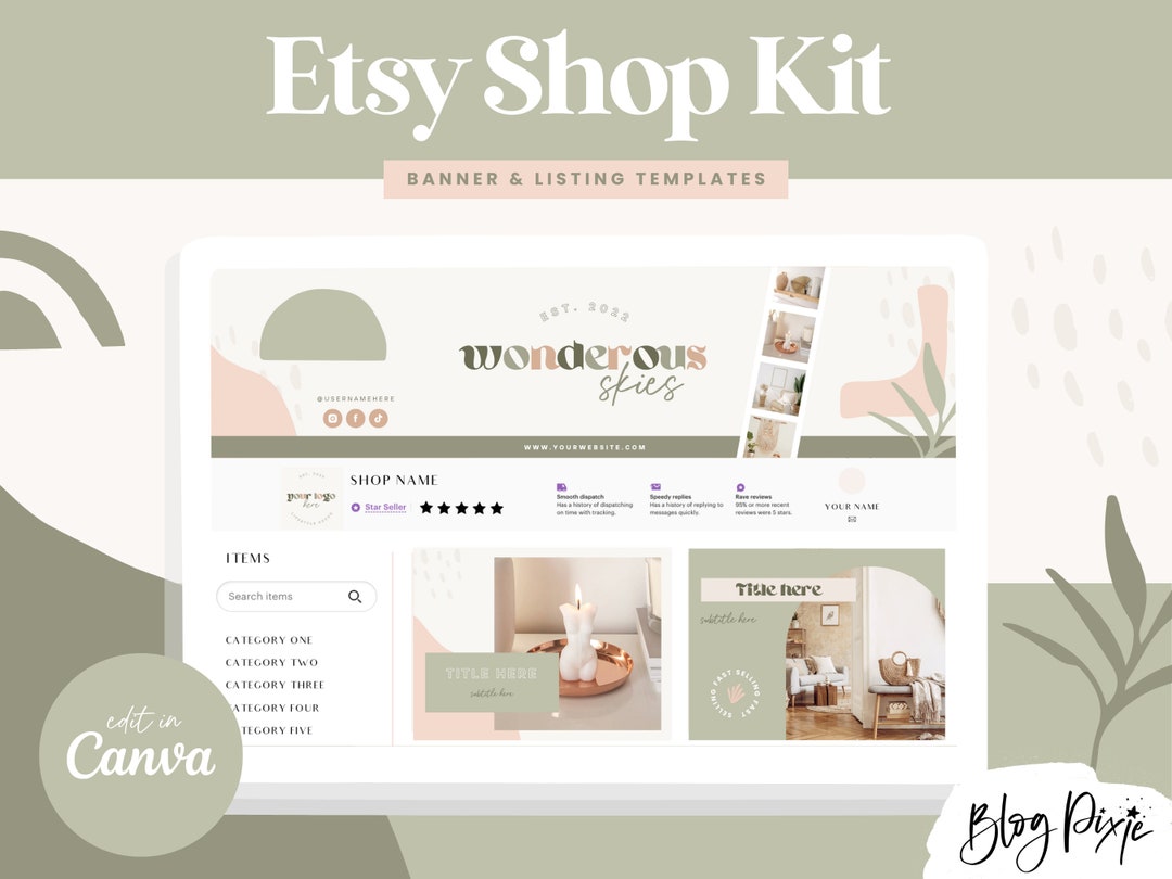 Etsy Shop Kit Boho Branding Templates Etsy Store Listing Design Ideas