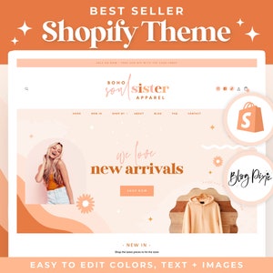Shopify Theme Template Boho Design - Shopify Website - Bright Retro Shopify Banners - Shopify 2.0 Themes - Online Boutique - BSS1 Blog Pixie