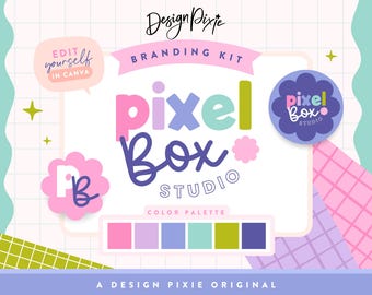 Niedliches buntes Logo Template Canva - Pastell Regenbogen Business Logo Kit - Bearbeitbares Branding - Digitales Shop Logo - PB1 Design Pixie