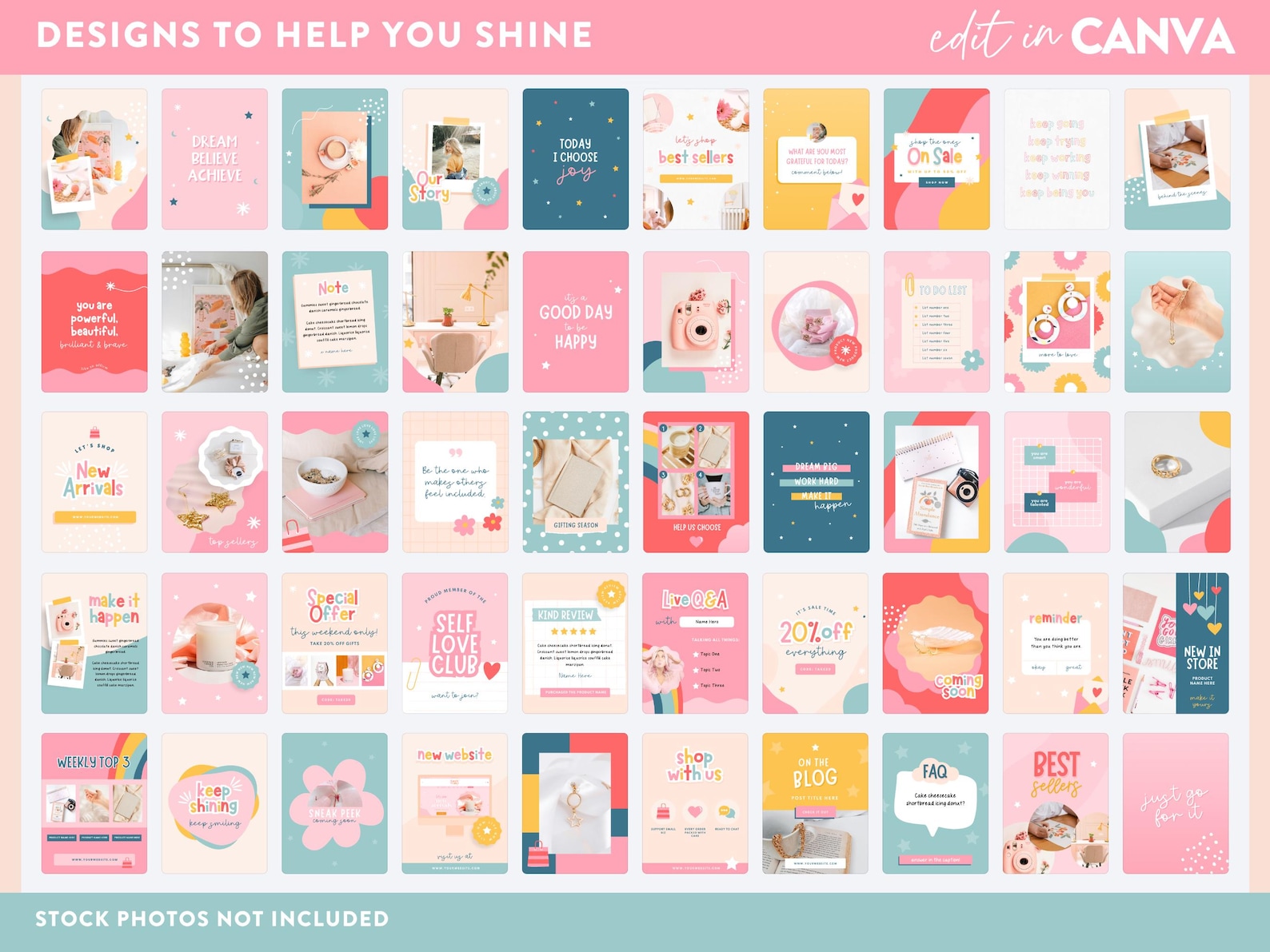 Fun Instagram Templates Canva - Social Media Posts and Stories - Bright ...