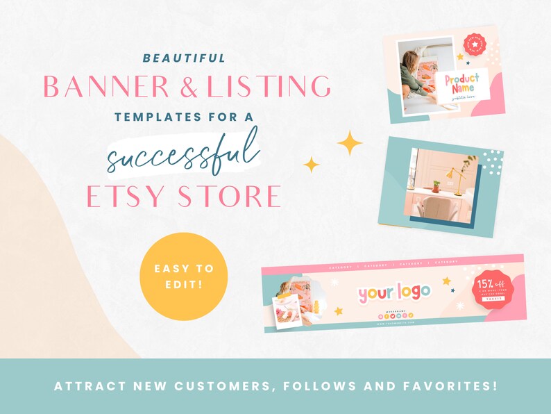 Fun Etsy Banner Templates - Etsy Shop Kit Canva - Etsy Shop Bundle - Etsy Store Listing Design - Etsy Banner Template Set - CC01 Blog Pixie image 2