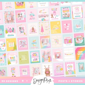 pastel christmas instagram post templates to edit in Canva for rainbow branding