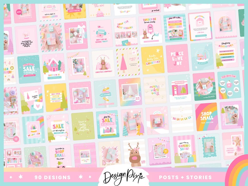 pastel christmas instagram post templates to edit in Canva for rainbow branding