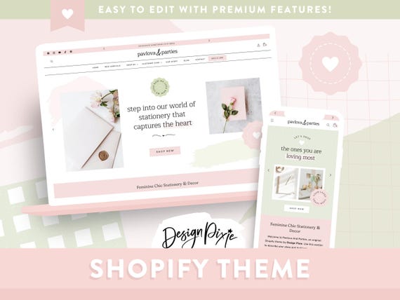 Pink Shopify Theme - Pretty Shop Template for Digital Products - Pink Sage Feminine Website Theme - PP01 Design Pixie