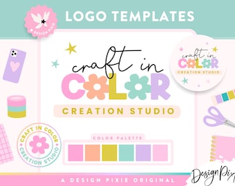 Craft Logo Design Template Canva - Logo for Crafting - Editable Logo Design - Rainbow Logo for Small Business - Pastel - CR01 - Design Pixie