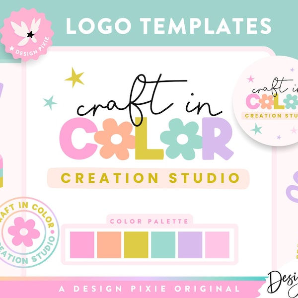 Craft Logo Design Template Canva - Logo for Crafting - Editable Logo Design - Rainbow Logo for Small Business - Pastel - CR01 - Design Pixie