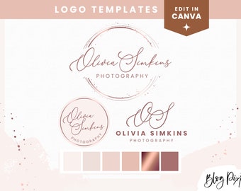 Rose Gold Circle Logo Template Canva - Editable Photography Logo - Blush Rosegold Logo Design Photographer - Branding Kit - RG01 Blog Pixie