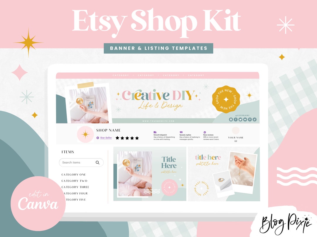 Etsy Shop Banner Templates Canva Pastel Rainbow Branding Etsy Store ...