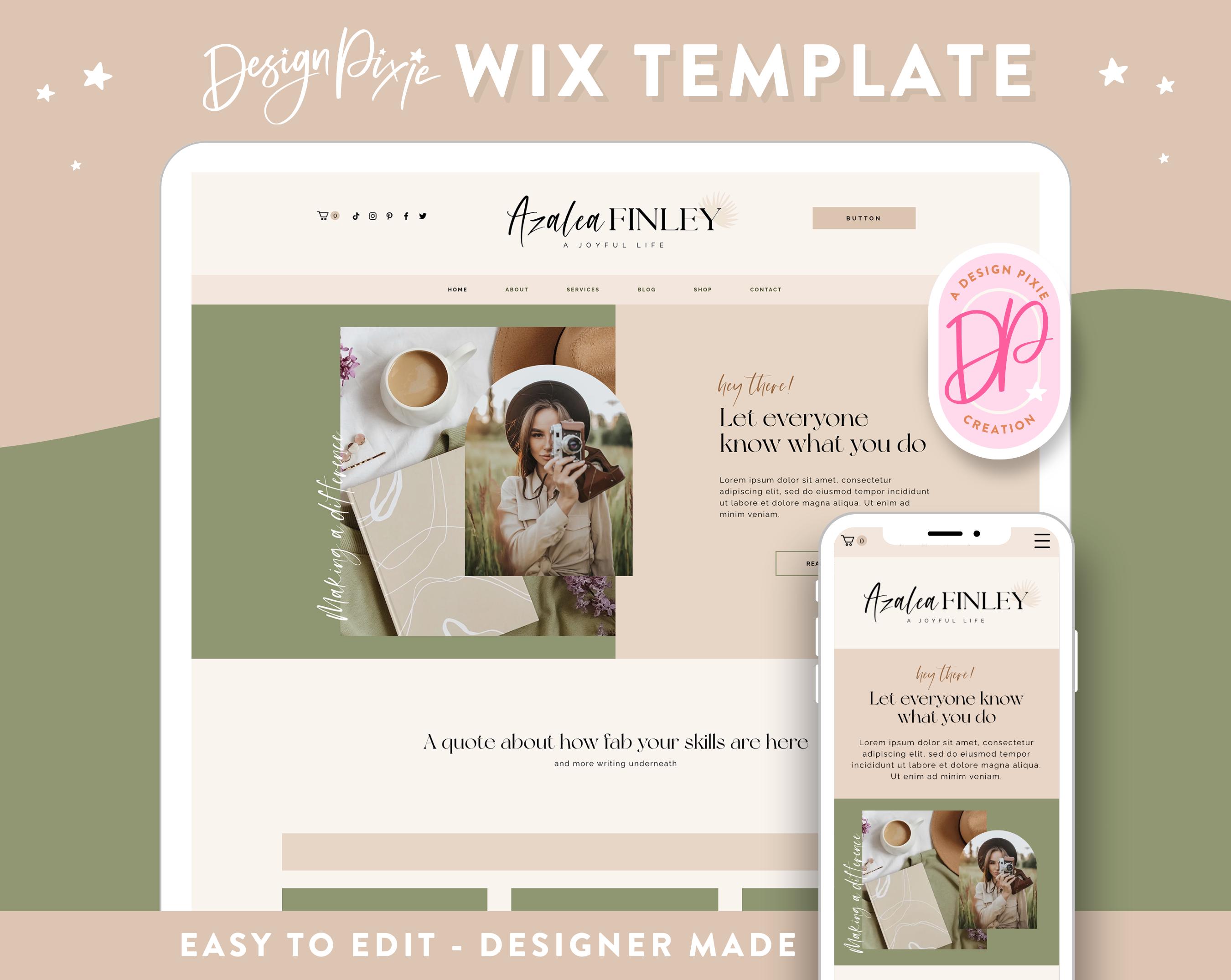Boho Coach Wix Template - Neutral Creative Web Design - Aesthetic Website Layout - Natural Green Branding - Arch Leafy Bohemian - Blog Pixie