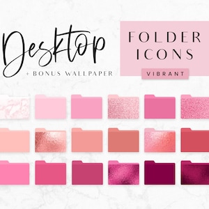Desktop Folder Icons Hot Pink - Mac Icons - PC Icons - Aesthetic Folders - Macbook - Bright Pink Glitter Marble Folder Icons - Blog Pixie