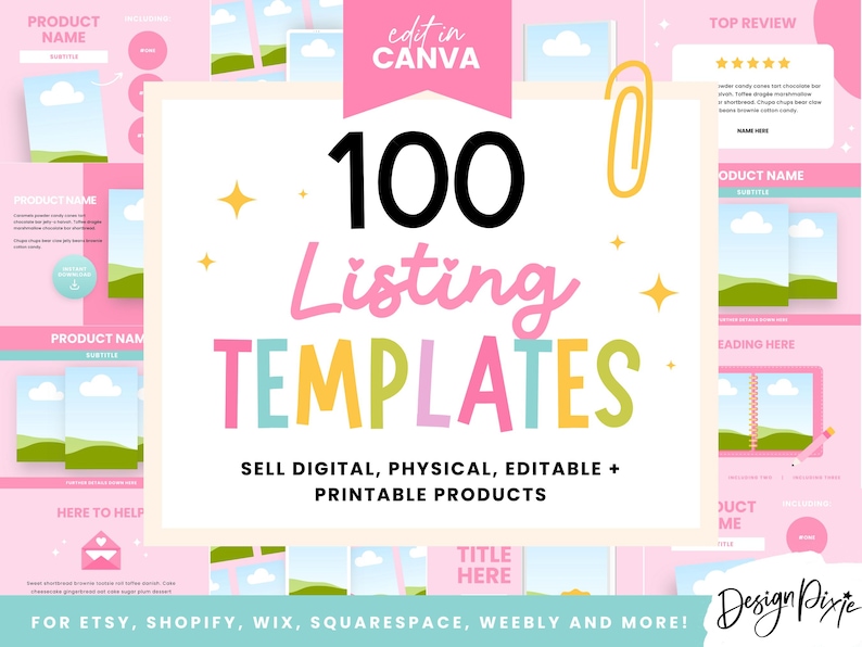 Listing mockup templates to edit in Canva for selling digital products and printables on Etsy