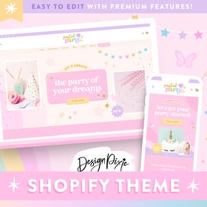 Pastel Party Shopify - Modèle de site Web de commerce électronique pour articles de fête, cadeaux, ballons, décoration, événementiel, marque de magasin PS01 Design Pixie