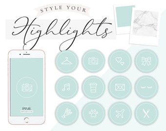 Instagram Story Highlight Icons - Instagram Highlight Covers - Pastel - Mint - Blue Green - Marble - IOS 14 app icons - Teal Highlights DY01
