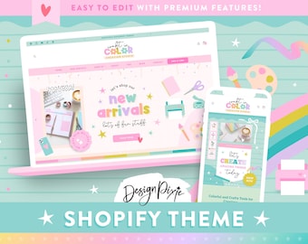 Craft Shopify Theme - Pastel Rainbow Design for Craft, Handmade, Creative Store - Colorful Ecommerce Website Aesthetic - CR01 Design Pixie