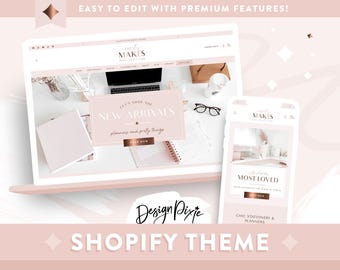 Rose Gold Shopify Theme - Pink Website Template - Canva Slideshow Banners - RG01 Design Pixie