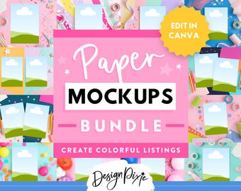 Paper Mockups Canva - Colorful Mockup Templates - TPT Product Mockups - Aesthetic Digital Bundle - Printables Listing - CF01 Design Pixie