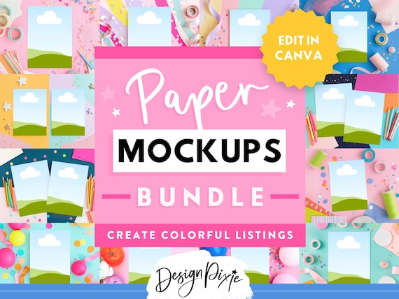 Paper Mockups Canva - Colorful Mockup Templates - TPT Product Mockups - Aesthetic Digital Bundle - Printables Listing - CF01 Design Pixie