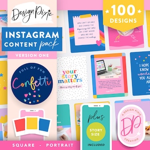 Buntes Instagram Vorlagen Bündel - Canva Posts für Lehrer, Basteln, Blog - Heller Spaß Primäre Farben Ästhetische Geschichten CD01 Design Pixie