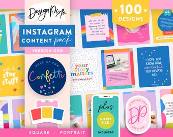 Colorful Instagram Templates Bundle - Canva Posts for Teachers, Craft, Blog - Bright Fun Primary Colors Aesthetic Stories CF01 Design Pixie