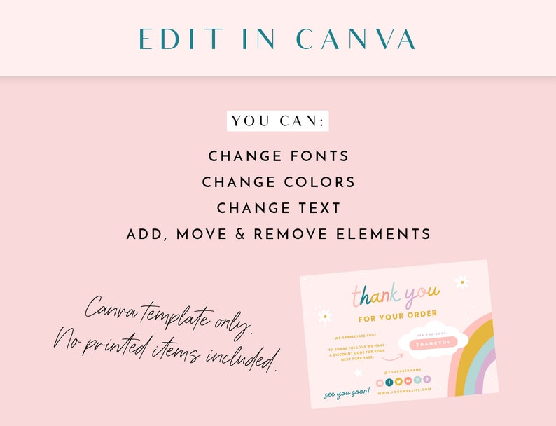Thank You Card Template - Pastel Rainbow Branding - Canva Order Card ...