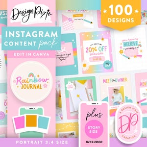 Rainbow Highlighter Instagram Templates Canva - Positive Quotes for Instagram Bundle - Cute Post and Story Ideas - RJ01 Design Pixie