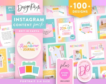 Rainbow Highlighter Instagram Templates Canva - Positive Quotes for Instagram Bundle - Cute Post and Story Ideas - RJ01 Design Pixie