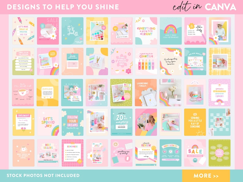 rainbow instagram feed inspiration with cute graphics and creative fonts
