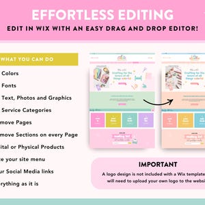 May include: A screenshot of a Wix website template for a crafting business. The template features a colorful design with a pink, green, and yellow color scheme. The text on the website reads "Crafting for the lovers of all things colorful". The website also includes a section for selling products and a section for adding social media links.