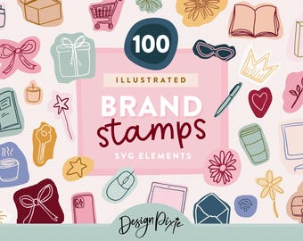 Illustrated Brand Stamps SVG Bundle - Doodle Icons for Small Business Branding - Aesthetic Brand Graphics - BC01 Design Pixie