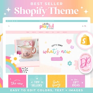 Rainbow Shopify Theme - Playful Website Template - Ecommerce - Canva Store Banners - Shopify Themes for Digital Products PF01 Design Pixie