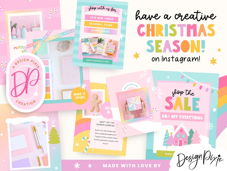Playful Christmas Instagram Bundle - Pastel Rainbow Canva Templates - Festive Posts, Stories, Highlights - Holiday PF01 CH01 Design Pixie image 8