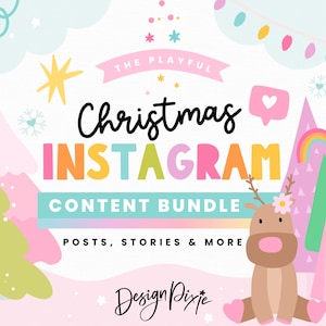 Paquete navideño divertido para Instagram: plantillas de Canva con arcoíris pastel: publicaciones, historias y momentos destacados festivos - Holiday PF01 CH01 Design Pixie