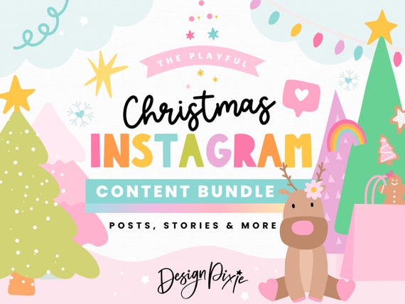 Playful Christmas Instagram Bundle - Pastel Rainbow Canva Templates - Festive Posts, Stories, Highlights - Holiday PF01 CH01 Design Pixie