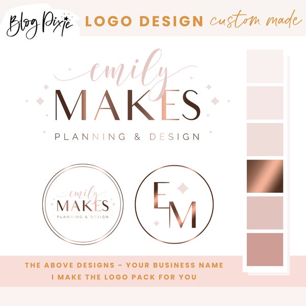 Rose Gold Logo Design - Pretty Logo - Feminine Logos - Branding Kit - Stars Logo - Hand Made - Small Business - Pink Logo - Blog Pixie