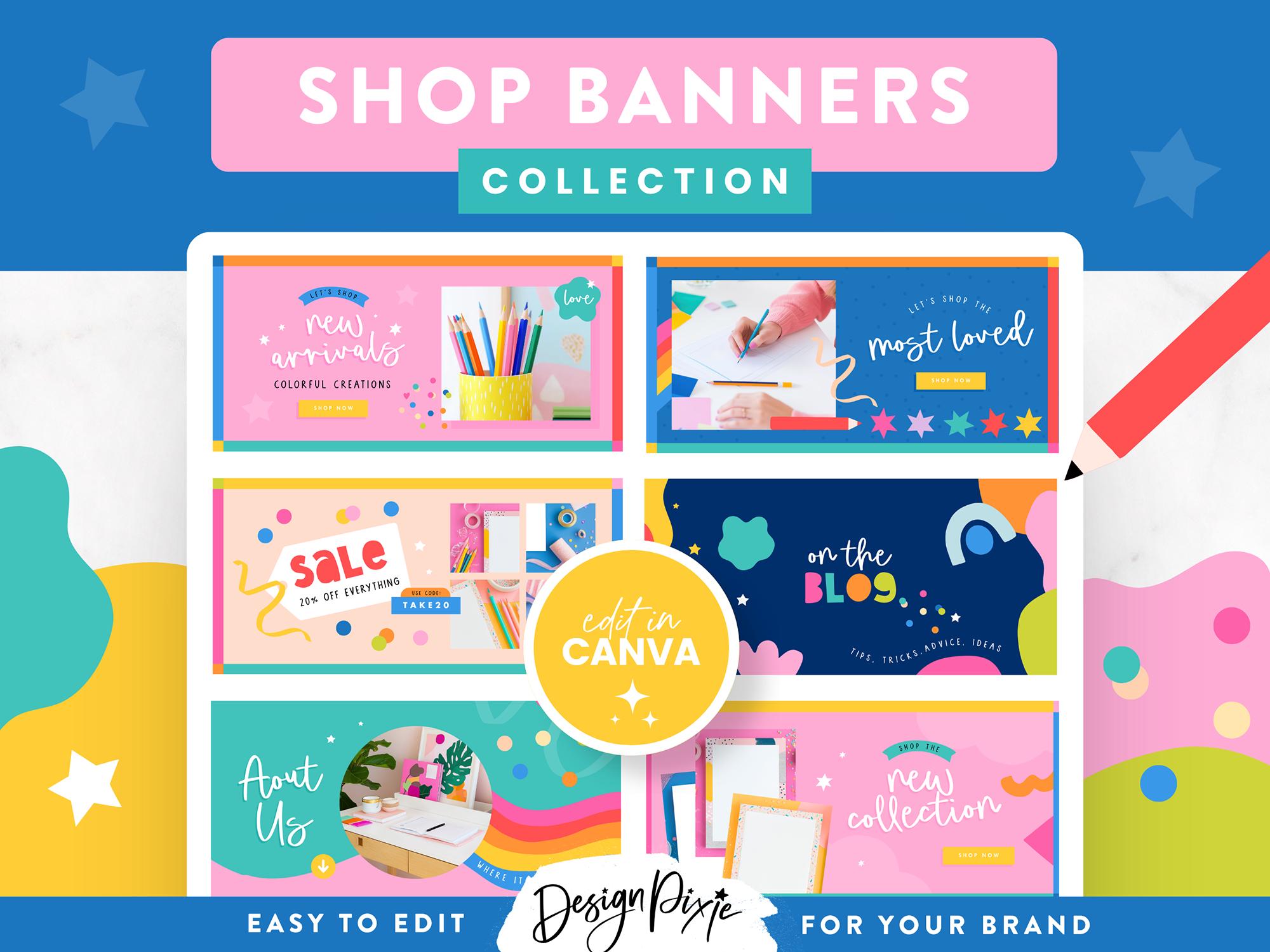 Colorful Shopify Banner Templates - Bright Canva Banners for Slideshow ...