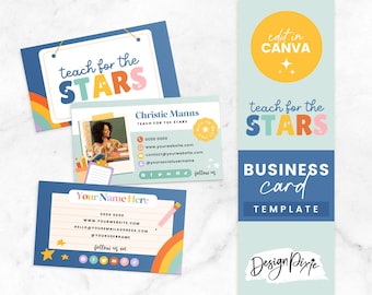 Sjabloon visitekaartjes voor leraar - Canva-visitekaartje - Rainbow-branding - bewerkbaar visitekaartje voor onderwijskinderen - TC01 Blog Pixie