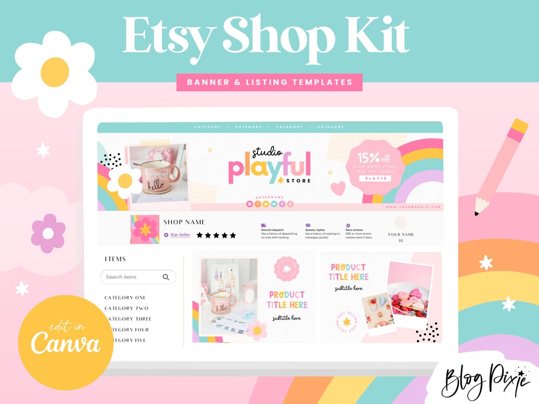 Etsy Shop Templates Rainbow Etsy Banner Templates Canva Etsy