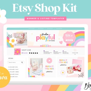 Etsy Shop Templates Rainbow - Etsy Banner Templates Canva - Etsy Store Listing Design - Etsy Seller - Colorful Branding - PF01 - Blog Pixie