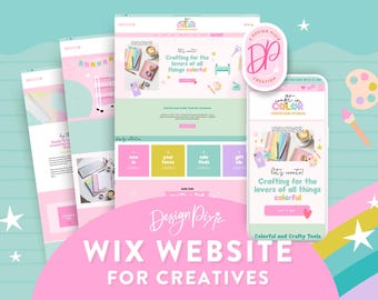 Craft Wix Website Template - Creative Website Design - Pastel Rainbow Branding - Wix Blog Shop Theme - Pink Web Design - CR01 Design Pixie