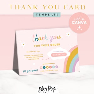 Modello di biglietto di ringraziamento - Branding arcobaleno pastello - Biglietto d'ordine Canva - Branding per piccole imprese - Biglietti di ringraziamento - SH01 - Blog Pixie