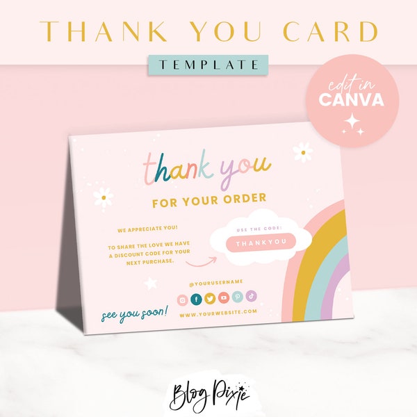 Thank You Card Template - Pastel Rainbow Branding - Canva Order Card - Small Business Branding - Thank You Cards - SH01 - Blog Pixie